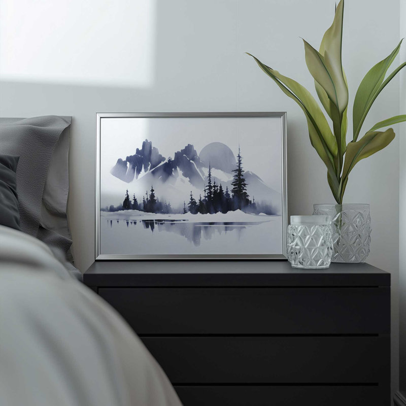 Imprimé Moonlit Mountain Majesty, Cadre photo noir simple, H 19 po x l 25 po