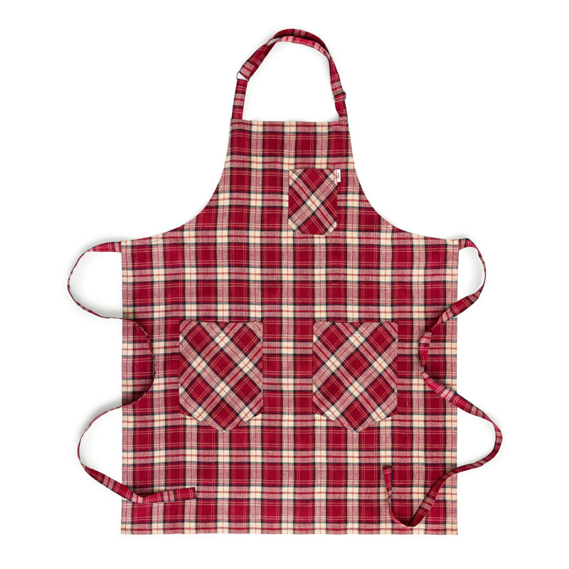 Linen Bib Apron - 100% Pure Linen Apron, Burgundy