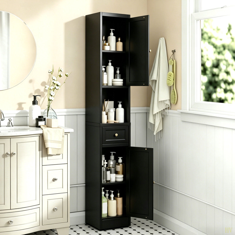 71 Inch Tall Bathroom Storage Cabinet, 5-Tier Narrow Metal Cabinet With 2 Doors & Adjustable Shelves, Freestanding Cabinet For Space Saving In Kitchen, Laundry Room, Pantry