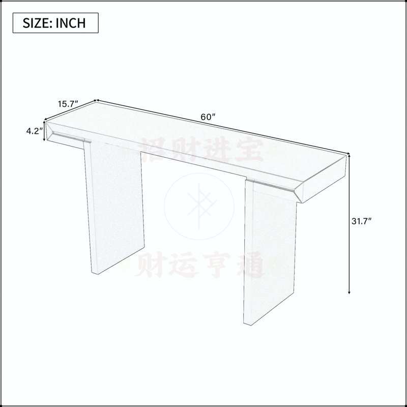 Grande console de 60 pouces avec lignes géométriques épurées, table d'entrée élégante avec finition peinte lisse et pieds réglables