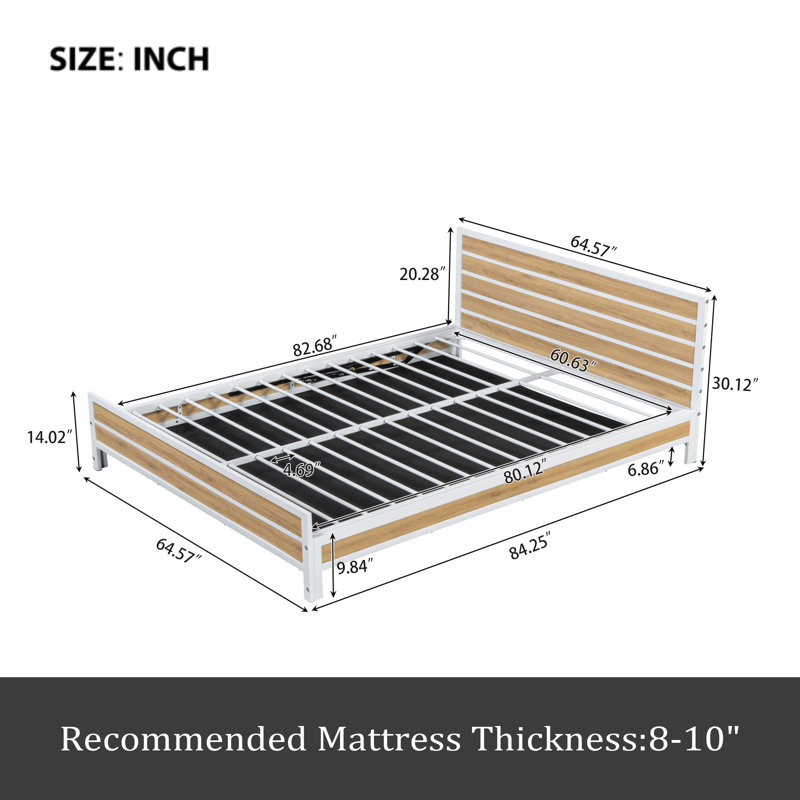 Queen Size Metal Platform Bed, White