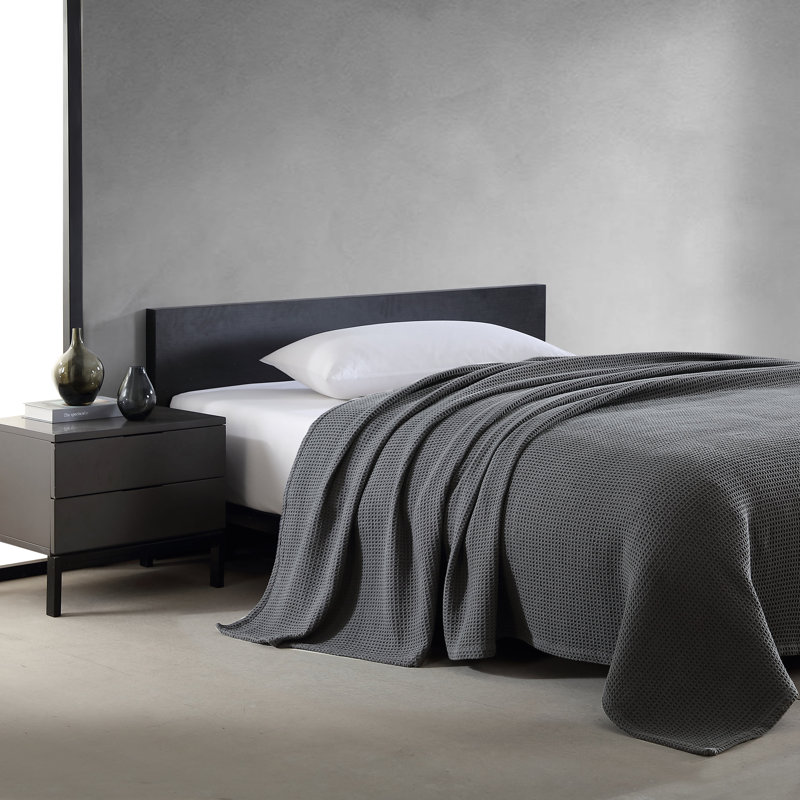 Waffleweave 100% Cotton Blanket, King, Charcoal