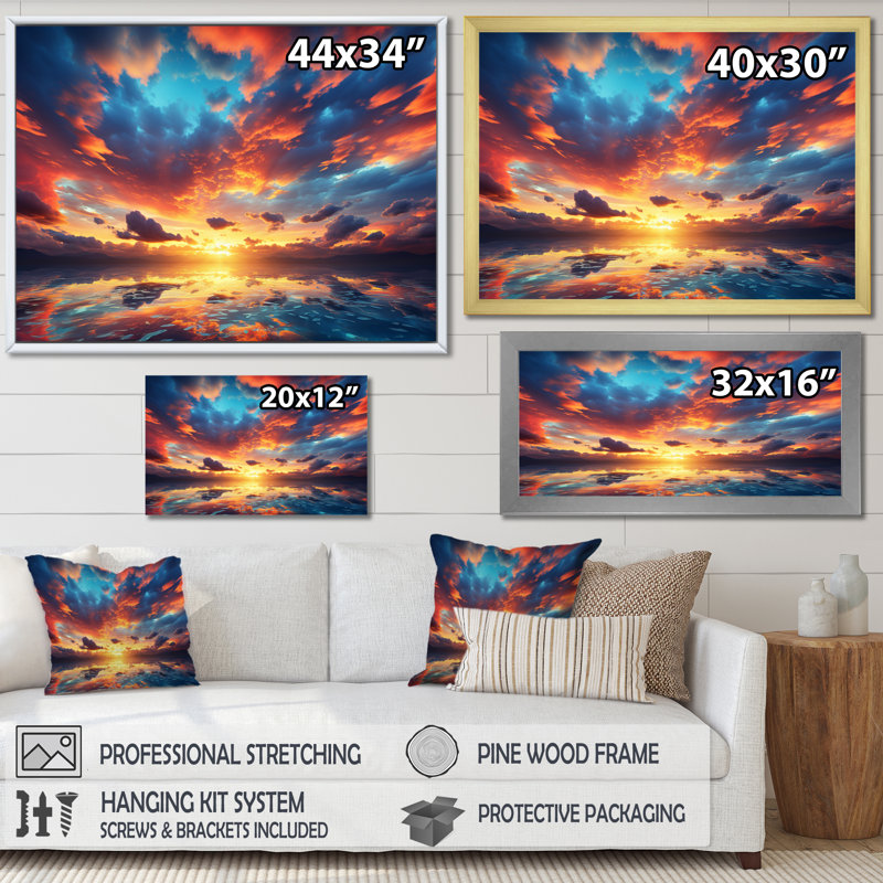 Magical Sunset Sky I - art mural ciel, H 16 po x l 32 po x P 1 po, Toile tendue