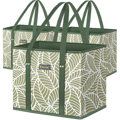 Ensemble de 3 sacs de magasinage réutilisables et pliables avec fond renforcé et poignées, feuillage antique