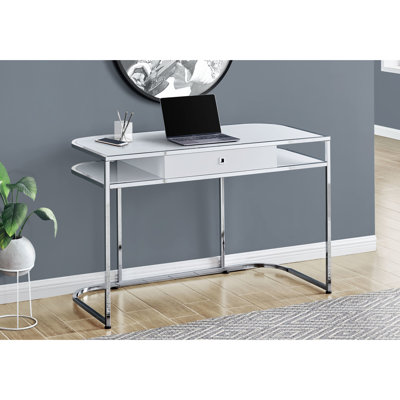Bureau d'ordinateur pour la maison - l 47,37 po, finition blanche brillante avec métal, tiroir de rangement pour ordinateur portable 48 po, pour stratifié, tablette et