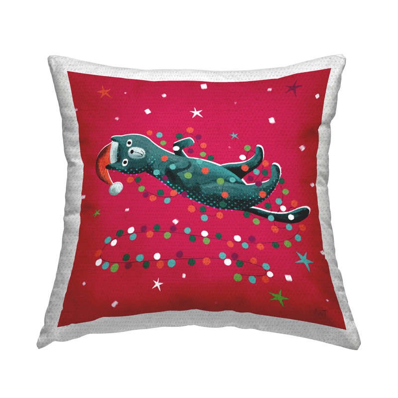 Coussin d'extérieur à imprimé amusant «Holiday Holiday Christmas Lights» par Andrew Thornton