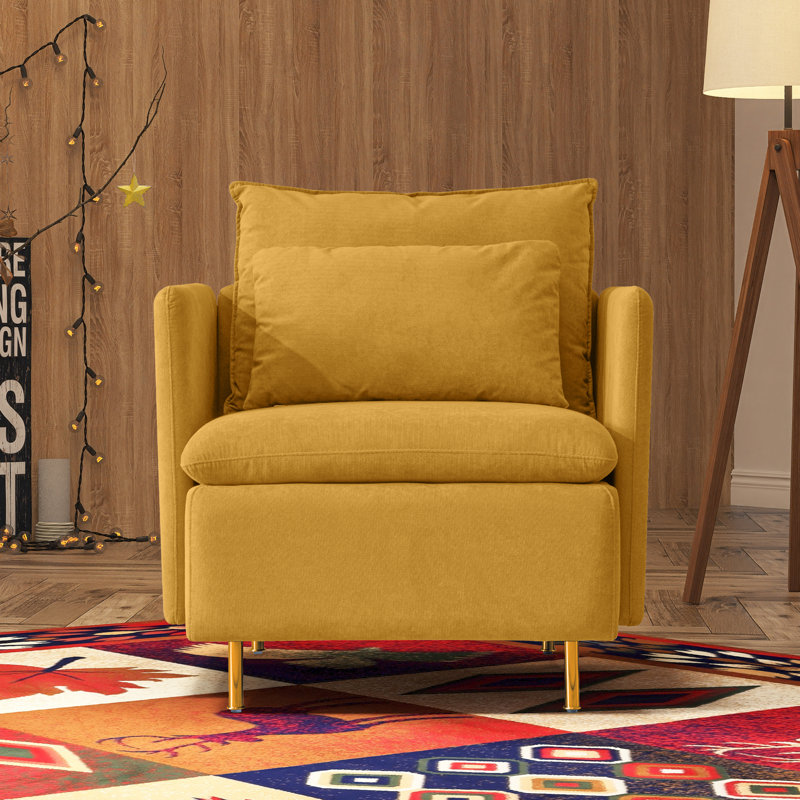 Gines Modern Upholstered Accent Armchair with Pillow, Yellow 100% Linen