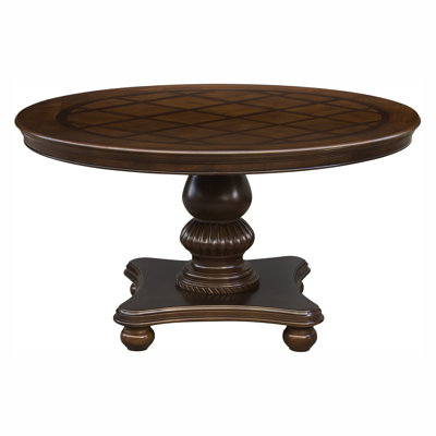 Traditional Dining Table 1Pc Brown Cherry Finish Pedestal Base Round Table Dining Room Furniture