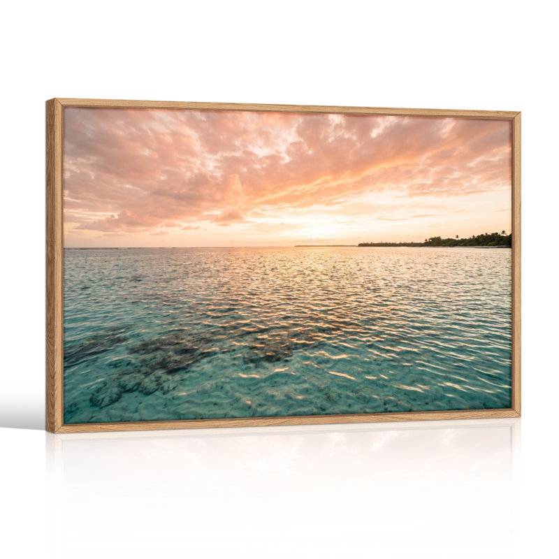 Ensemble de 1 tableau sur toile représentant un coucher de soleil sur l'océan, H 32 po x l 48 po, Naturel