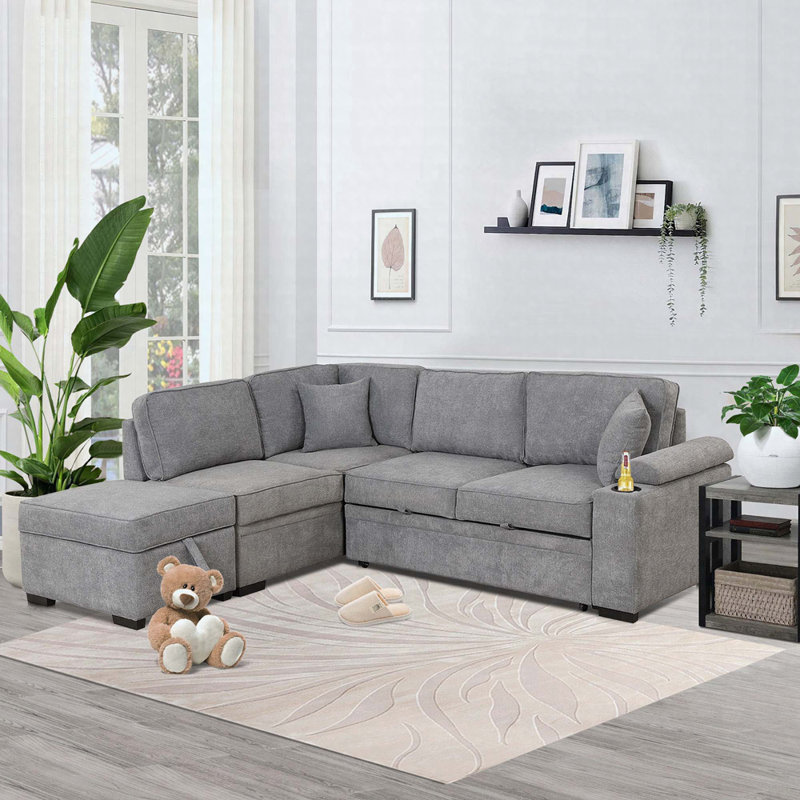 83.65'' Pillow Top Arm Sofa Bed, Gray Linen Blend