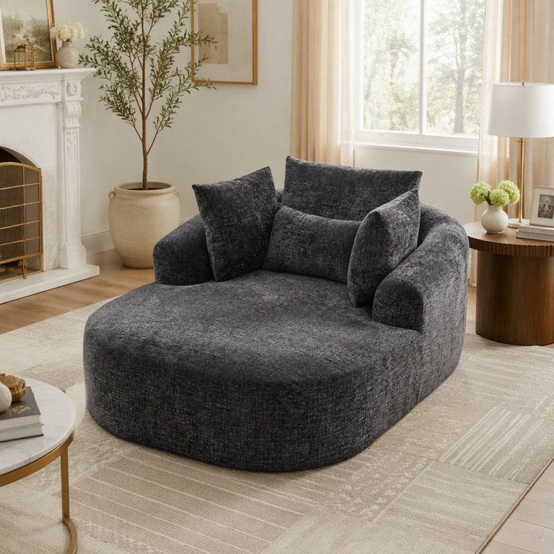 Chaise longue surdimensionnée d'intérieur, canapé-lit moderne en velours côtelé avec assise profonde, coussins décoratifs et accoudoirs, canapé-lit pour salon, chambre ou appartement
