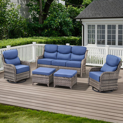 5-Piece Outdoor Courtyard Sofa Conversation Set With Ottomans