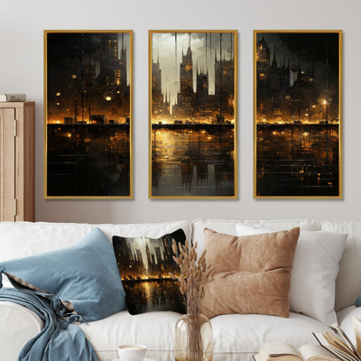 Nyc Cityscape Night Noir I - Ensemble de décorations murales City Buildings