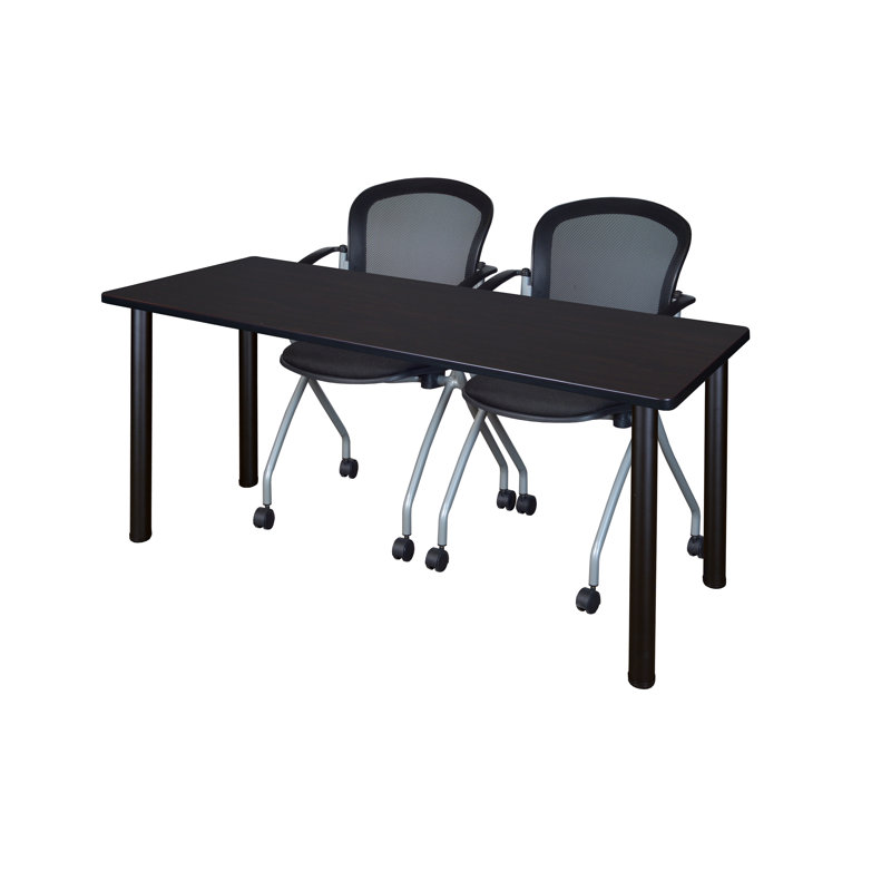 Plateau de table Regency Kee et 2 chaises gigognes Cadence, Noir, 29" H x 66" L x 24" W, gris