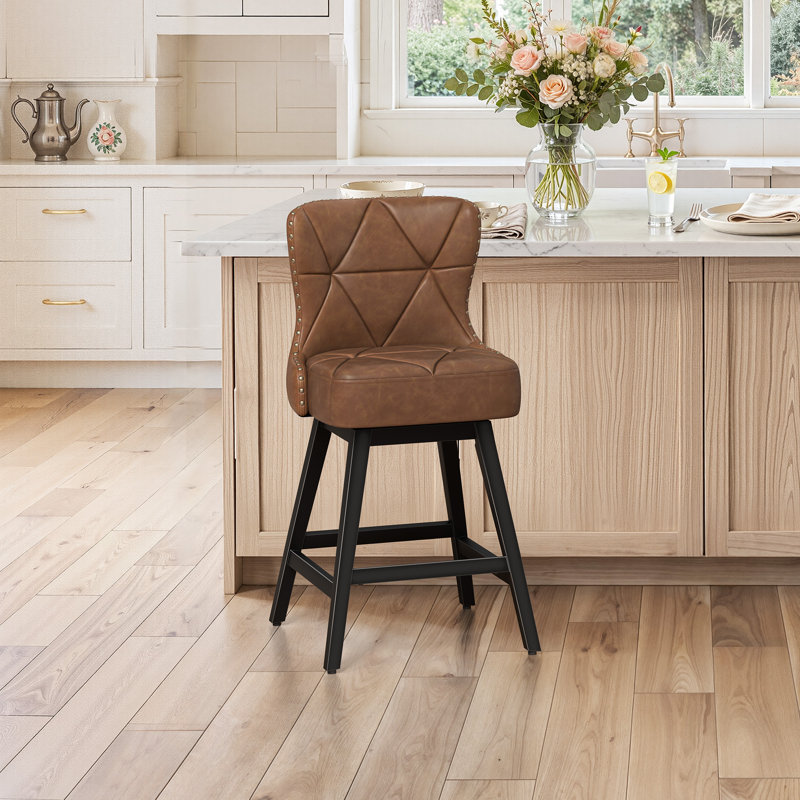Zorla 26''H Upholstered Swivel Counter & Bar Stool, Brown