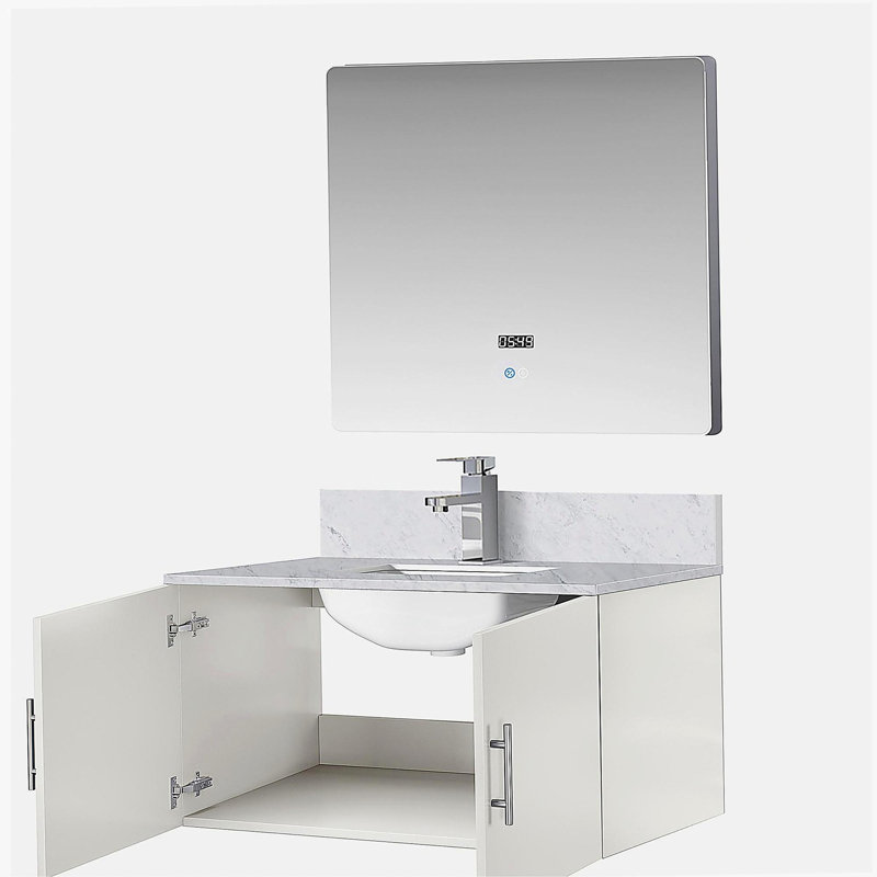 Lavabo de baignoire avec robinet et miroir à DEL, Blanc lustré, 36"