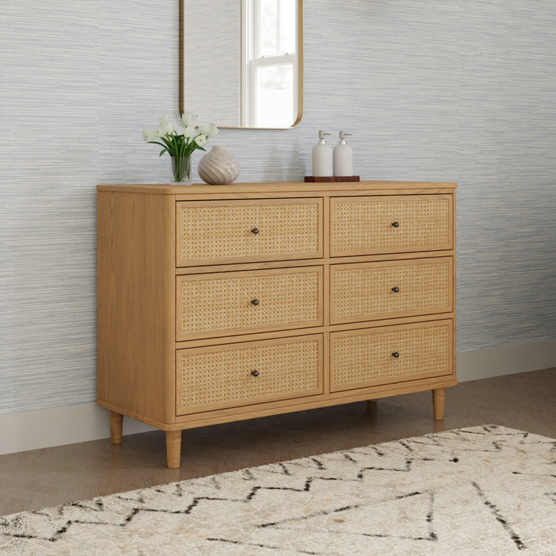 Marin with Cane 6 Drawer Dresser, Honey/ Honey Cane