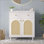 Meuble-lavabo de salle de bain avec lavabo en céramique, meuble-lavabo à cadre en bois massif avec tablette réglable, tiroir basculant, panneaux avant en rotin