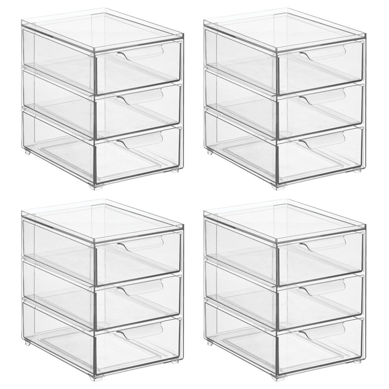 3-Drawer Stackable Organizer - Pull-Out Sliding Storage Drawers for Kitchen or Pantry - Clear