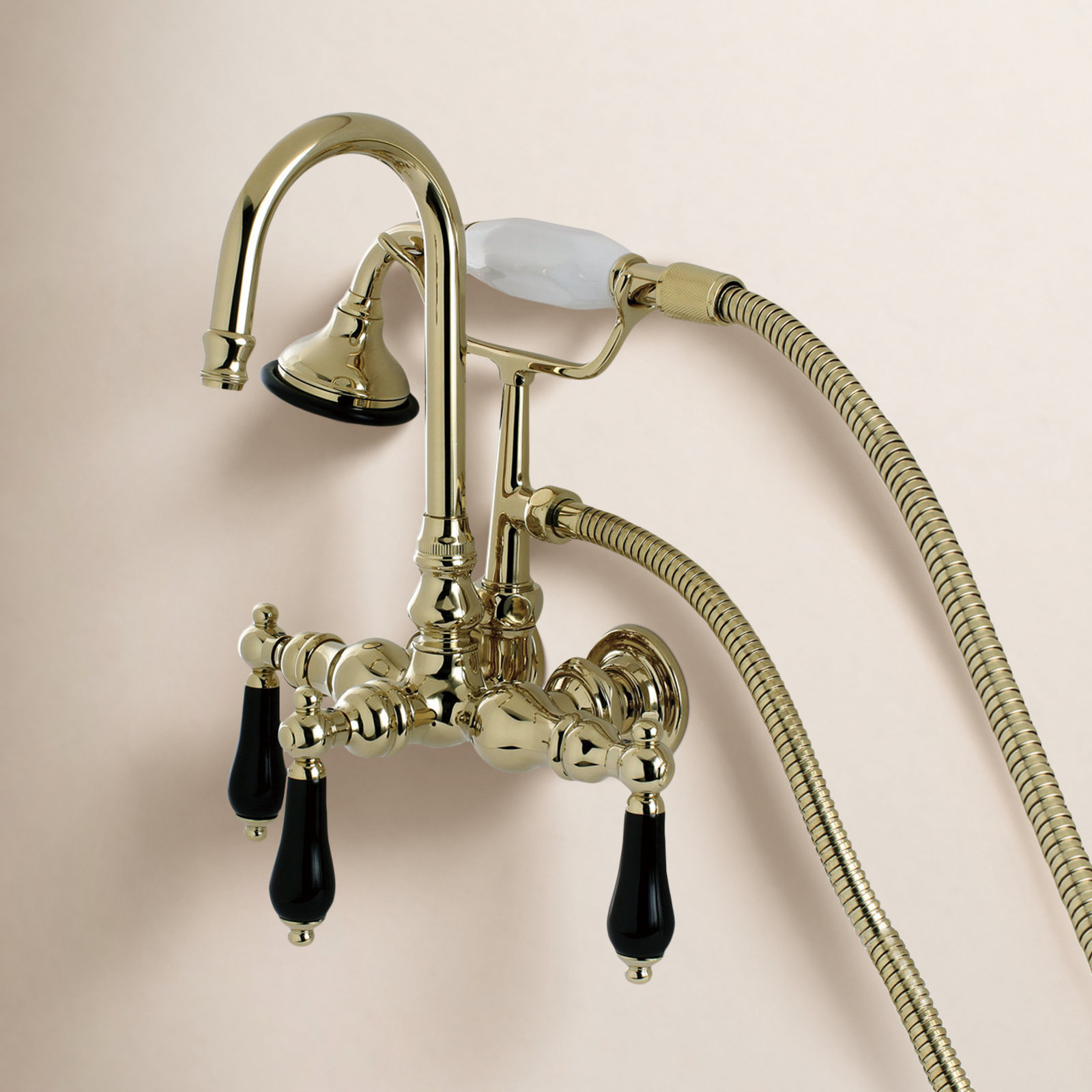 Duchess Wall Clawfoot Tub Faucet with Hand Shower, Polished Brass
