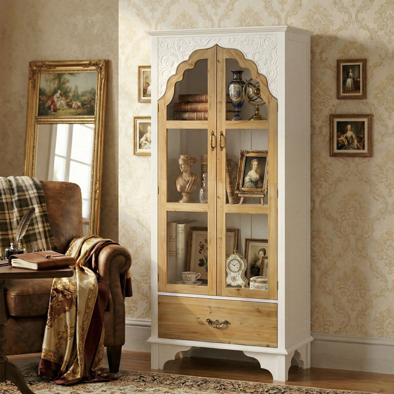 Christene Book Cabinet Storage Bookcase, White/Oak