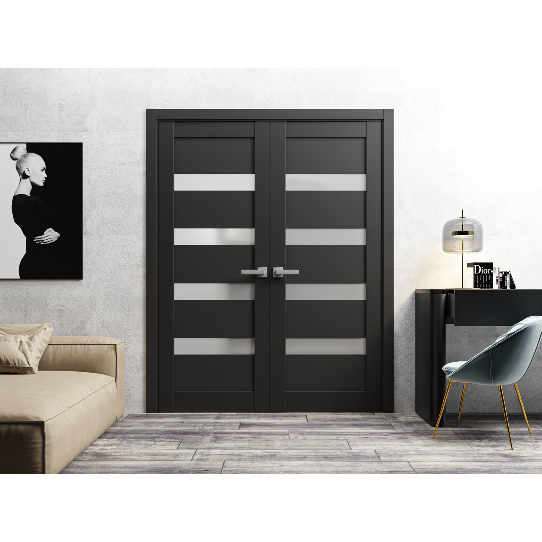 Quardo Frosted Glass Paneled Wood French Black Doors SARTODOORS 