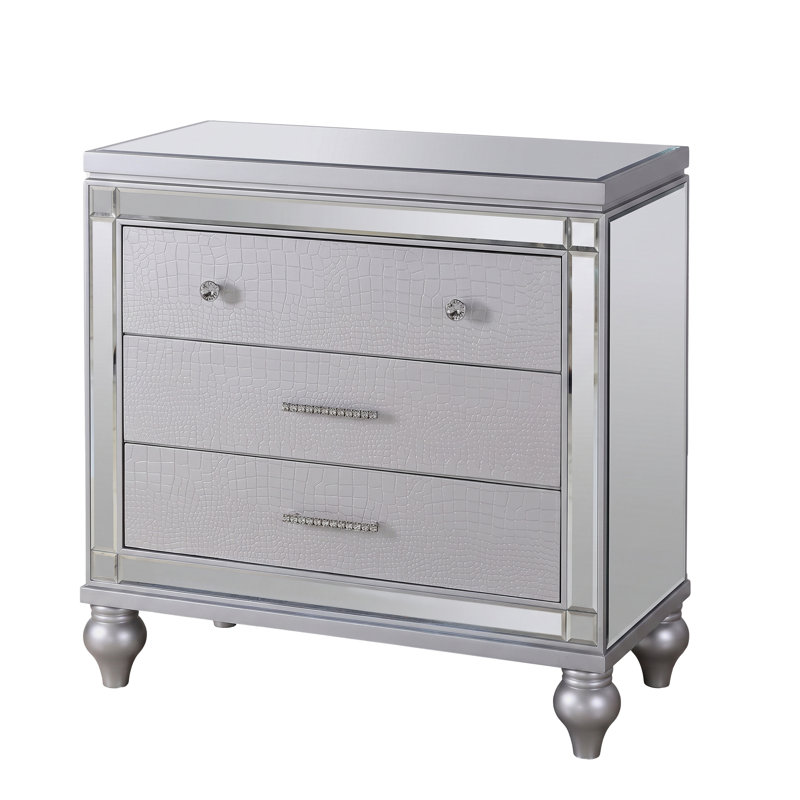 Denard 2-Drawer Nightstand with Diamond Accent, Silver