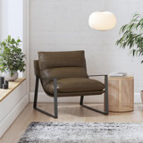 Gatsby Upholstered Sling Accent Chair, Camel Faux Leather