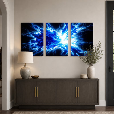«Blue Lightning Art», reproduction d'art sur toile tendue sur toile, ensemble de 3, pour salon, chambre à coucher, décoration intérieure