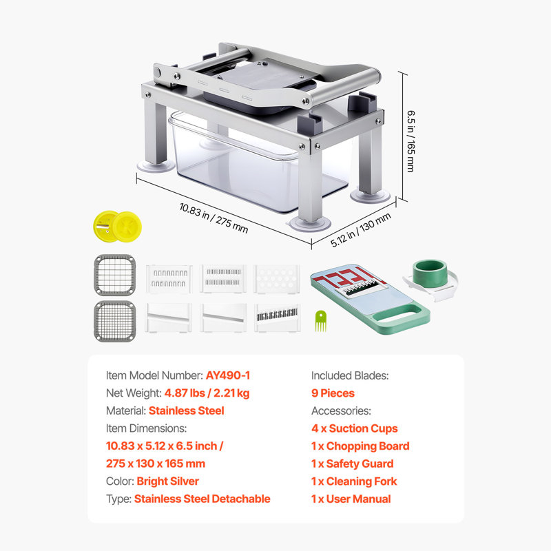 Vegetable Chopper Mandoline Slicer, All-in-1 Food Veggie Cutter with 9 Stainless Steel Blades, Cheese Grater Onion Potato Dicer with Container, Salad Spiralizer Kitchen Gadgets&Essentials
