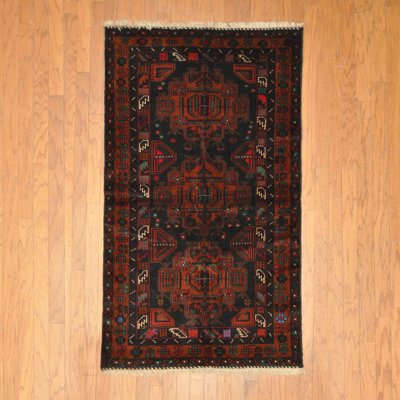 Bungalow Rose Hand-Knotted Afghan Balouchi Wool Rug