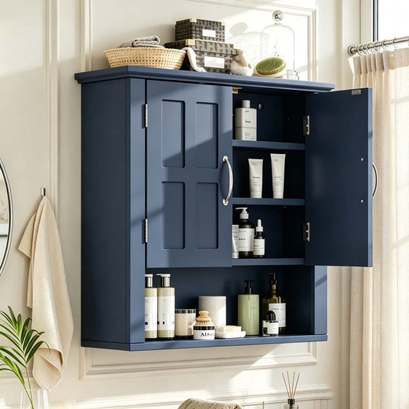 Armoire de rangement pour salle de bain, Rangement mural bleu - deux portes