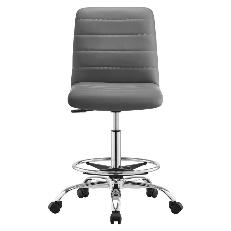 Modway Ripple Armless Vegan Leather Drafting Chair, Silver, Gray