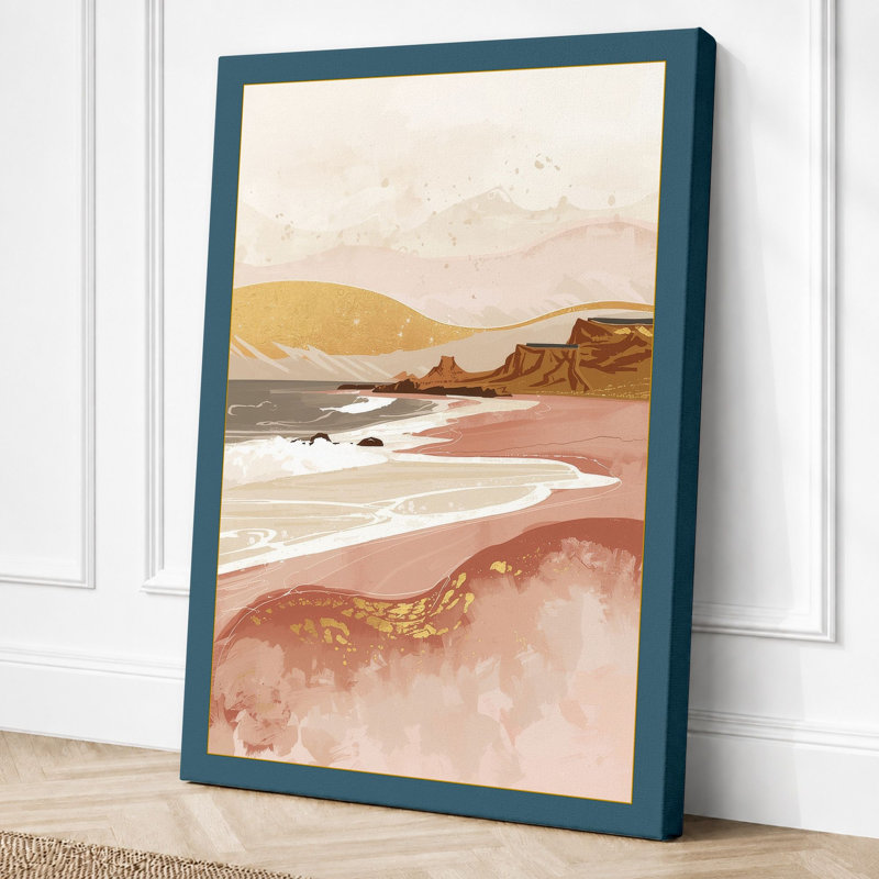 Dunes at Dusk Coastal - Wrapped Canvas, 30x20 - 76.2 x 50.8 cm, Teal Border