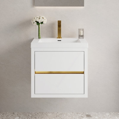 Wall-Mounted Bathroom Vanity With Sink, Floating Bathroom Storage Cabinet With Stone Resin Countertop And Soft Close Drawers