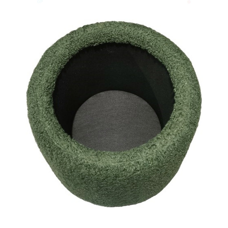 Round Storage Ottoman, Green Polyester