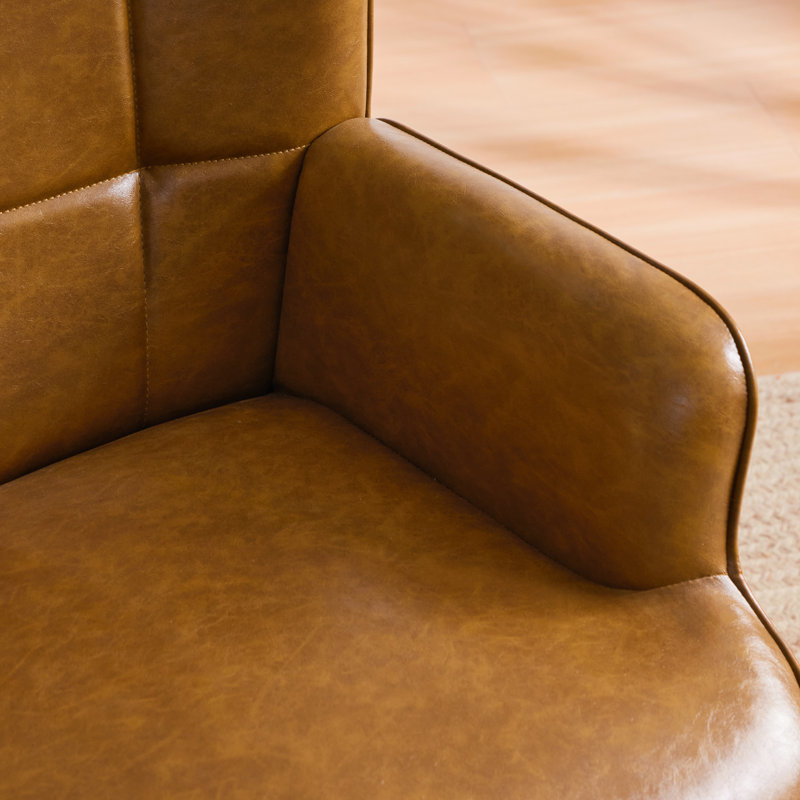 Fauteuil à oreilles Ardyn, Bois brun, Similicuir brun