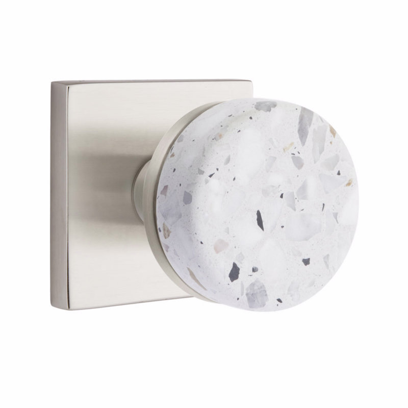 Ensemble de boutons Emtek Select, rosette carrée, tige conique, bouton Terrazzo clair, Nickel satiné