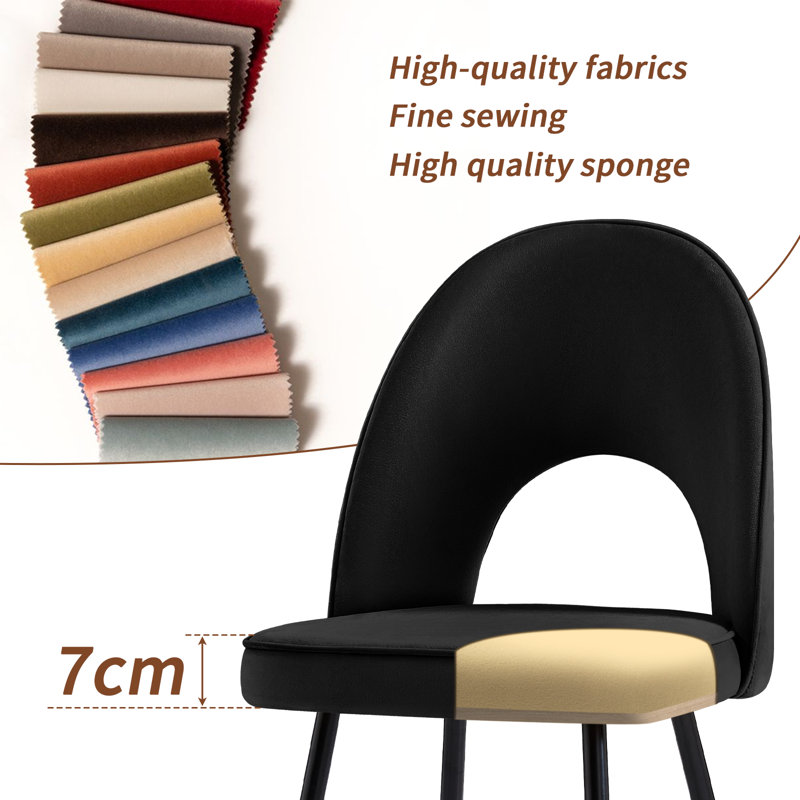 Modern Velvet Dining Chairs Ergonomic Cutout Back with Gold-Tipped Legs, Luxury Upholstered Accent Chairs for Dining/Living Room