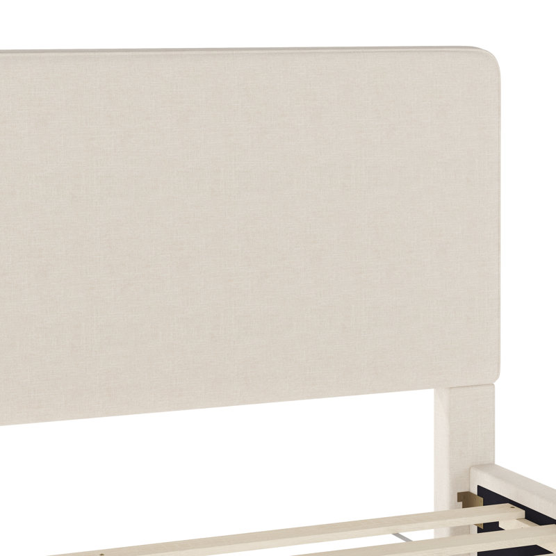 Martha Stewart Britta Upholstered Platform Bed With Piped Detail Headboard, Queen, Beige