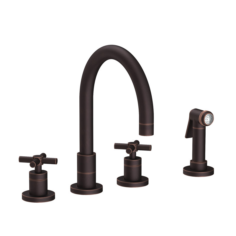 East Linear Double Handle Kitchen Faucet with Side Spray, Venetian Bronze, Cross