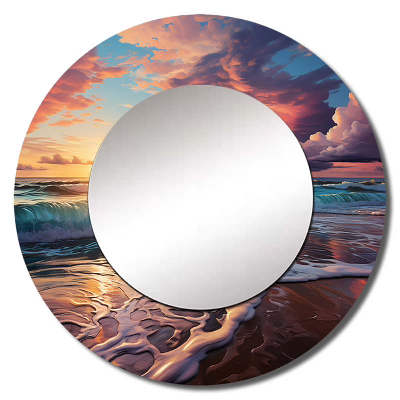 Sunset Horizon II - miroir mural bord de mer, miroir décoratif bord de mer, impression sur métal, 23 po x 23 po