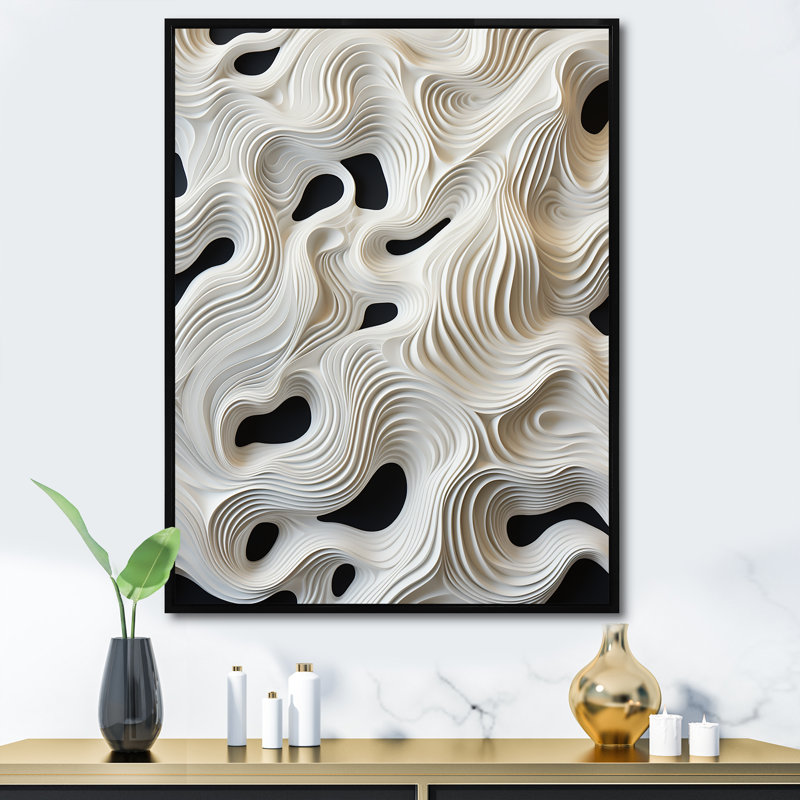 Vagues monochromes en noir et blanc, Cadre flottant noir, H 32 po x l 16 po x P 1 po