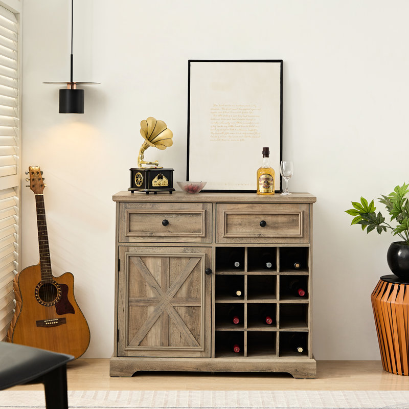 Armoire à boissons grise avec 2 tiroirs, rangement amovible pour le vin, rangement pour la cuisine