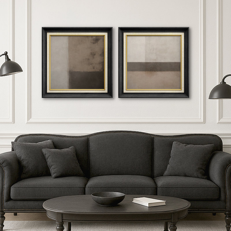 «Neutral Geometric Abstract», ensemble d'art mural encadré abstrait moderne minimaliste, H 26 po x l 26 po