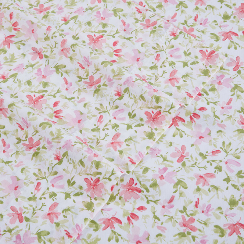 Norella Pink Twin Cotton Percale Floral Sheet Set