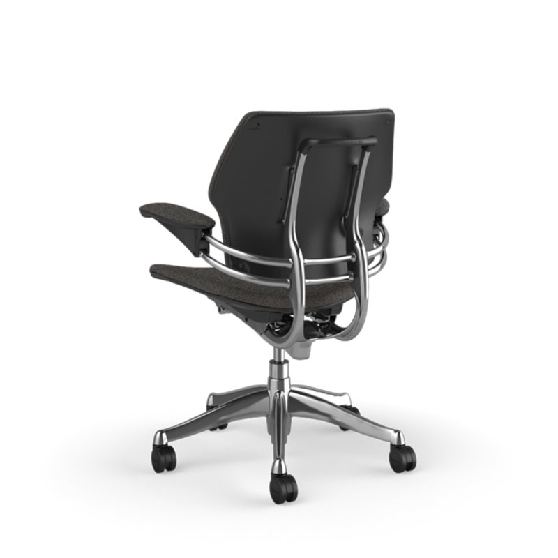 Freedom Ergonomic Task Chair - Coda, Standard Duron Arms with Textile, Charcoal - 0182, Polished Aluminum with Graphite Trim
