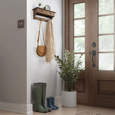 Porte-manteaux mural rustique en bois avec crochets, noyer