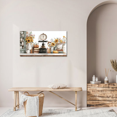 Farmhouse Duppstadt - Rustic Pictures Wall Decor, Sunflowers and Pumpkins Artwork for Kitchen, Elegant Wrapped Canvas Painting with Pine Frame