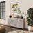  4-Door Shutter Cabinet - Rustic Whitewashed Sideboard with Adjustable Shelves | Entryway, Living Room & Dining Storage | Easy Assembly MDF & Fir Wood-135503675